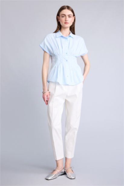 Fitted Kısa kollu Poplin Gömlek