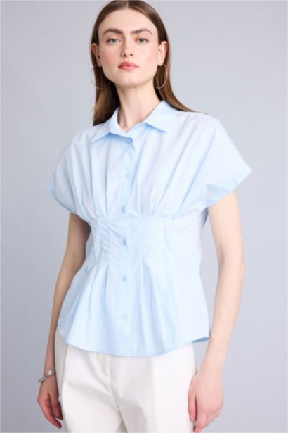 Fitted Kısa kollu Poplin Gömlek