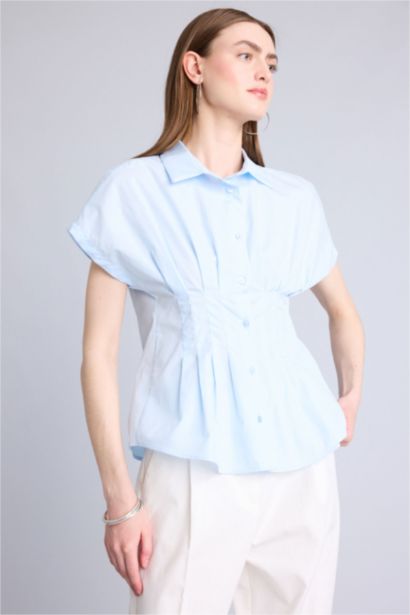 Fitted Kısa kollu Poplin Gömlek