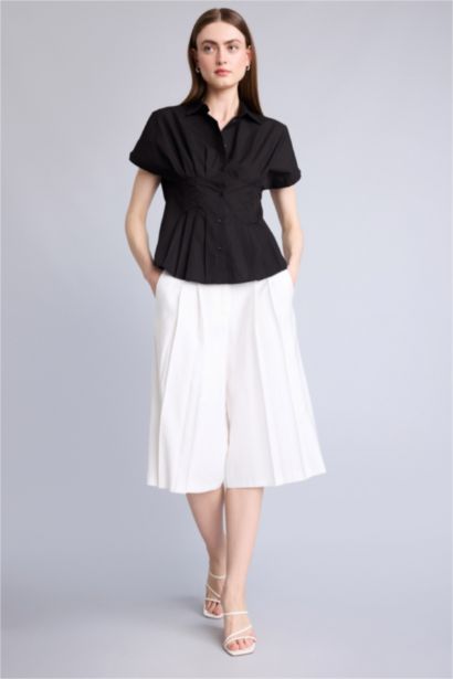 Fitted Kısa kollu Poplin Gömlek