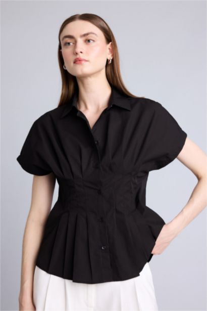 Fitted Kısa kollu Poplin Gömlek