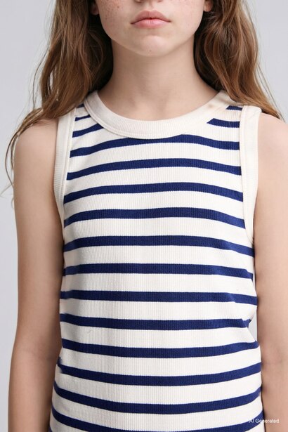 Girl Neck Striped Sleeveless Dress