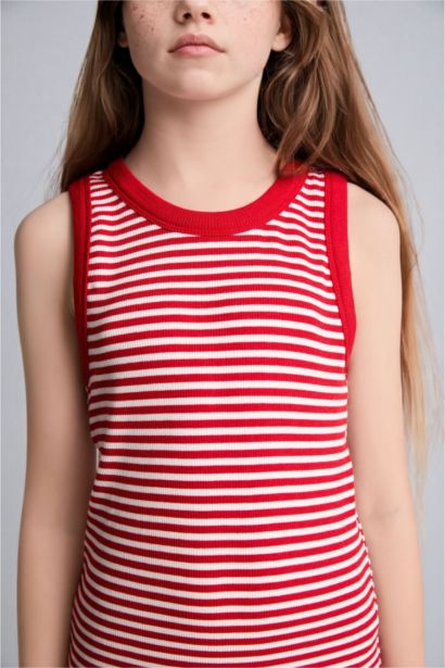Robe rouge rayée sans manches à col rond pour fille