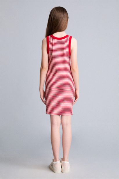 Robe rouge rayée sans manches à col rond pour fille