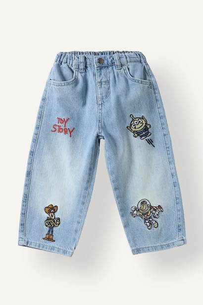 %100 Pamuk Toy Story İşlemeli Jean Pantolon Erkek Bebek