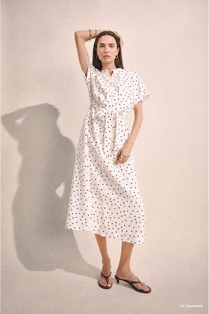 A Cut Crew Neck Printed Midi Dress