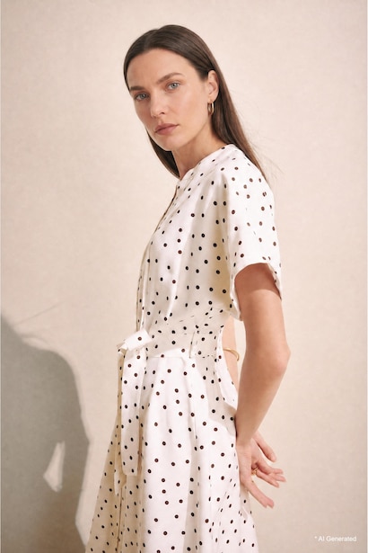 A Cut Crew Neck Printed Midi Dress