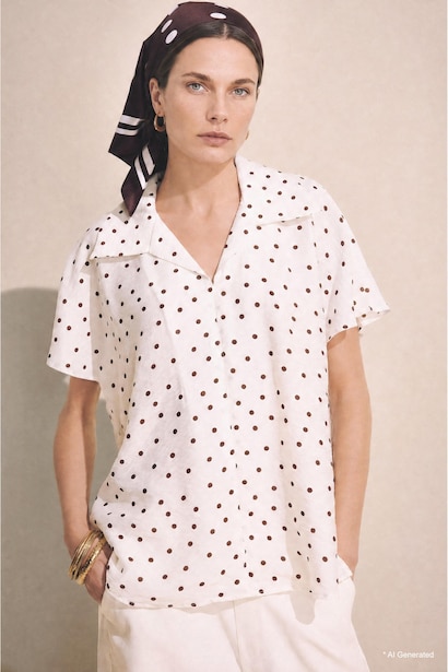 Relax Fit Printed Short Sleeve Blouse