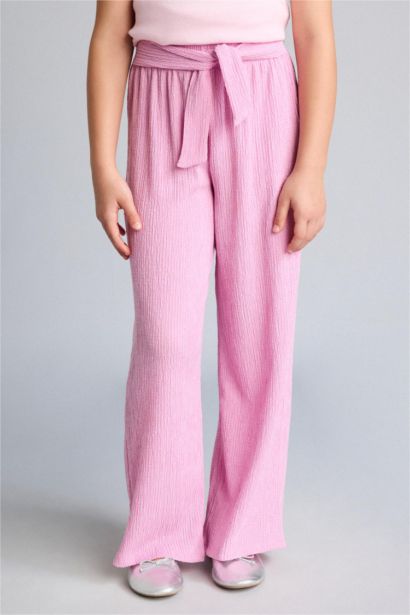 Girl Culotte Wrinkled Textured Pink Trousers