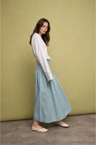 Plaid Wowen Fabrics Green Maxi Skirt