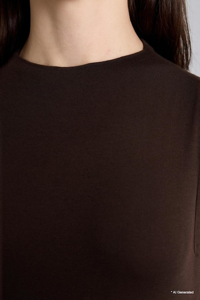 Slim Fit Brown Mock Neck Sleeveless Blouse