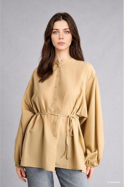 Relaxed Fit 100% Cotton Waffle Fabric Balloon Sleeve Tunic