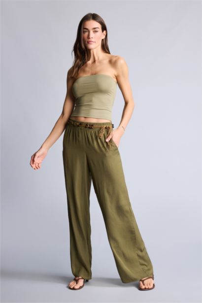 Wıde Leg Normal Bel Düz Paça Uzun Boy Saten Pantolon