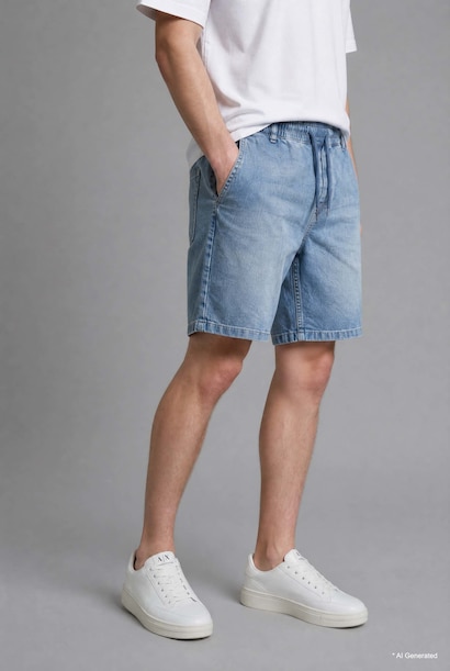 Relaxed Fit Elastic Waist Denim Shorts