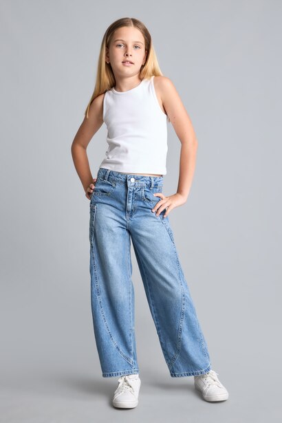 Jean bleu à jambes larges 100% coton pour fille