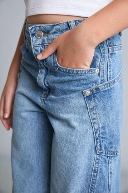 %100 Pamuk Wide Leg Jean Pantolon Kız Çocuk