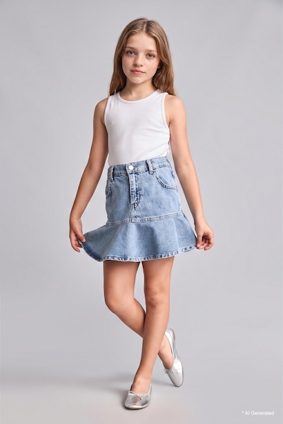 Girl 100% Cotton Blue Denim Skirt