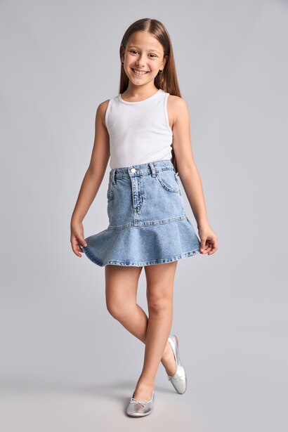 Girl 100% Cotton Blue Denim Skirt