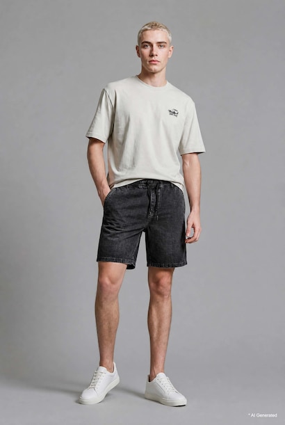 Ultra Soft Relaxed Fit Elastic Waist Denim Shorts