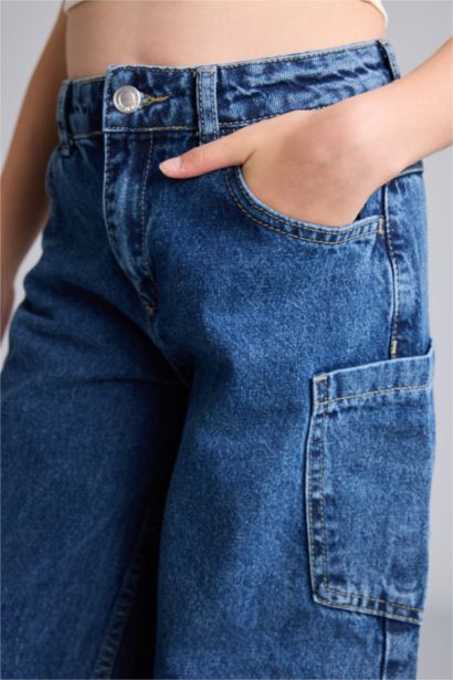 %100 Pamuk Baggy Fit Jean Pantolon Kız Çocuk