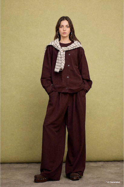 Regular Fıt Geniş Paça Keten Karışımlı Pantolon