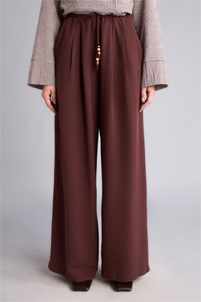 Regular Fıt Geniş Paça Keten Karışımlı Pantolon