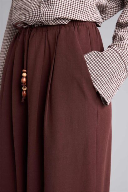 Regular Fıt Geniş Paça Keten Karışımlı Pantolon