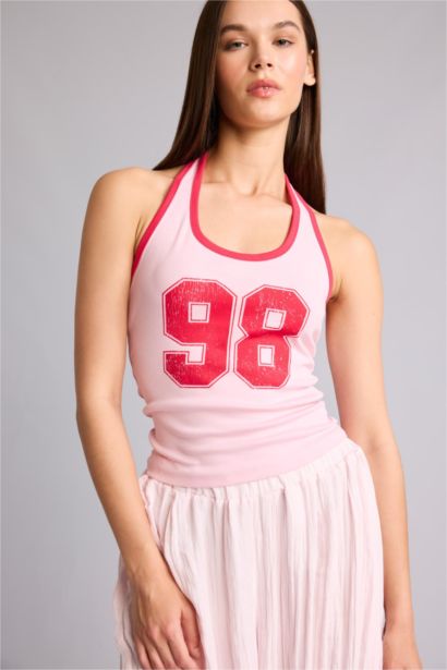 Printed Ribana Halter Collar Tank Top