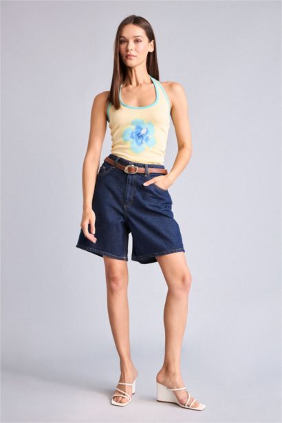 Printed Ribana Halter Collar Tank Top