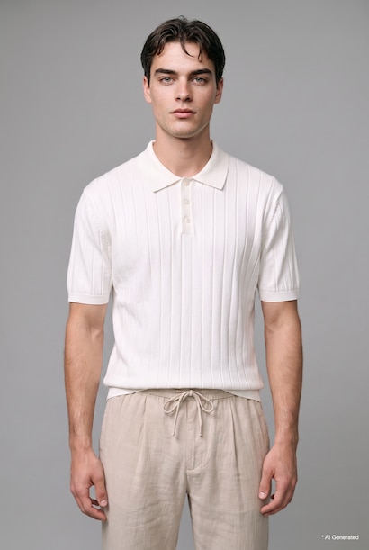 T-shirt Polo à manches courtes en tricot texturé à col polo Coupe standard