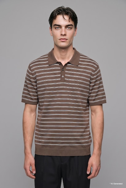 T-shirt Polo en maille rayé à manches courtes Coupe standard