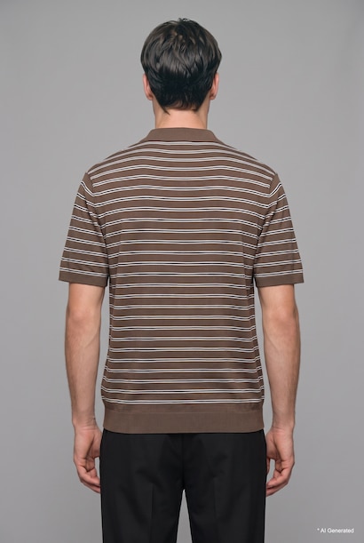 T-shirt Polo en maille rayé à manches courtes Coupe standard