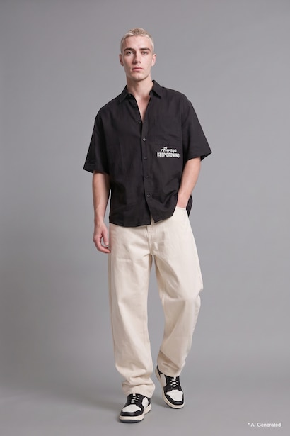 Oversize Fit Cotton Short Sleeve Shirt