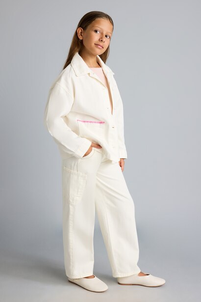 Girl Barrel Fit Elastic Waist Gabardine Trousers