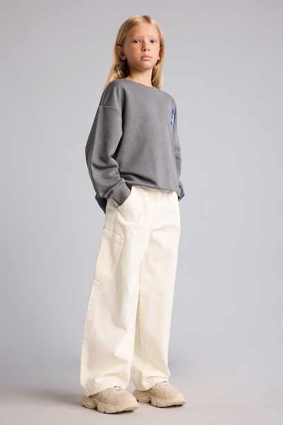 Girl Barrel Fit Elastic Waist Gabardine Trousers