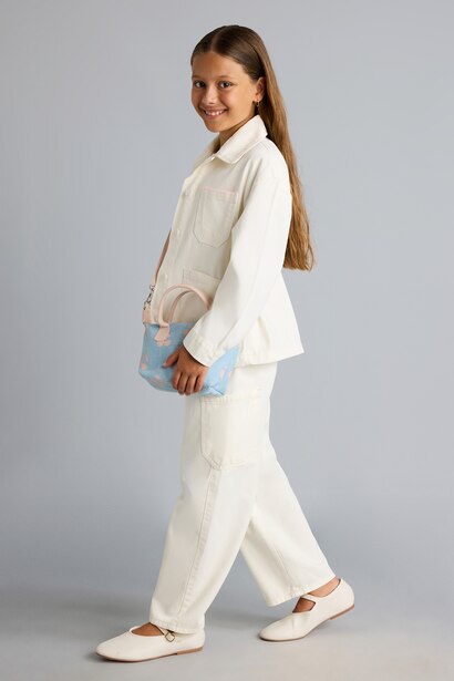 Girl Barrel Fit Elastic Waist Gabardine Trousers