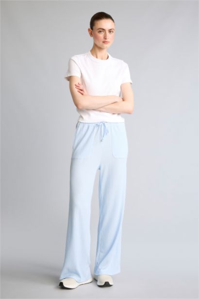 Wide Leg Standard Length Crinkle Fabric Sweatpants