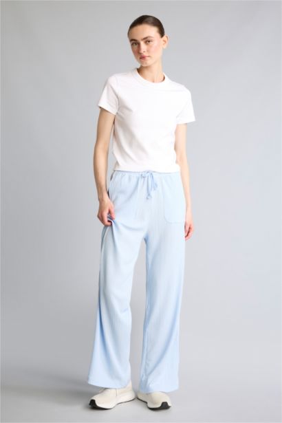 Wide Leg Standard Length Crinkle Fabric Sweatpants