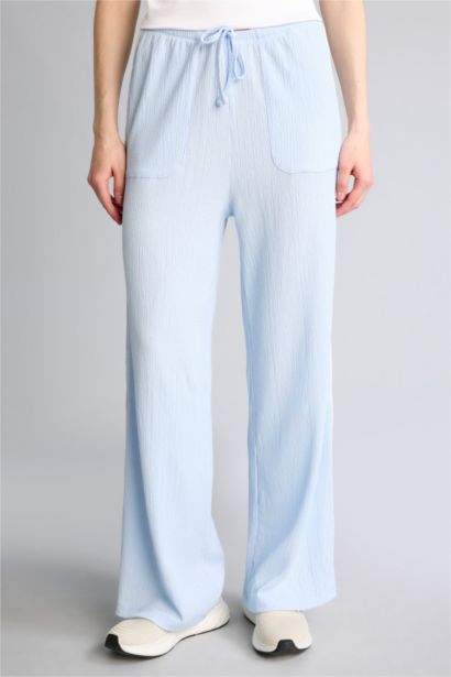 Wide Leg Standard Length Crinkle Fabric Sweatpants
