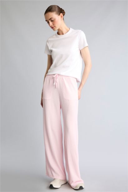 Wide Leg Standard Length Crinkle Fabric Sweatpants
