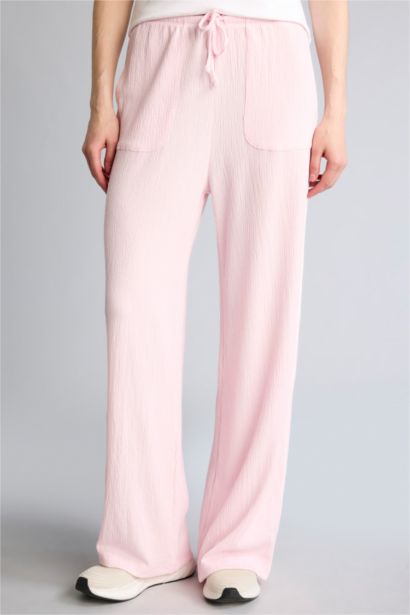 Wide Leg Standard Length Crinkle Fabric Sweatpants