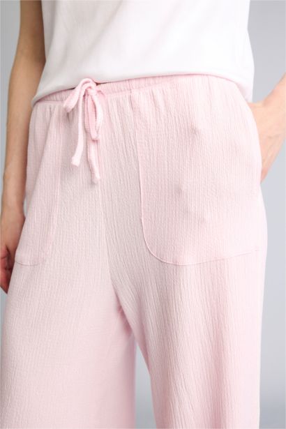 Wide Leg Standard Length Crinkle Fabric Sweatpants