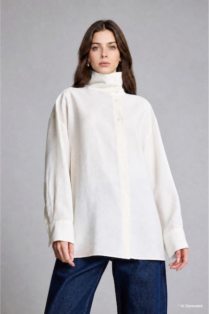 Regular Fit Ecru Modal Long Sleeve Tunic