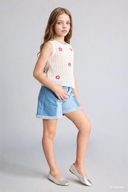 Girl Foldable Blue Denim Shorts
