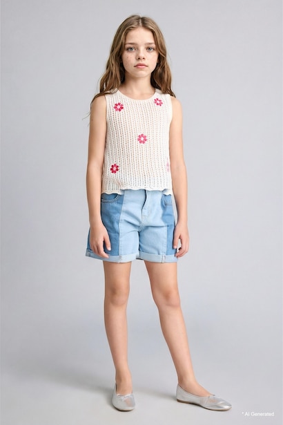 Girl Foldable Blue Denim Shorts