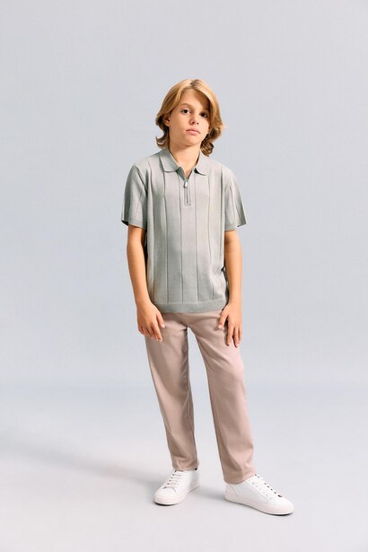 Boy Half-Zip Short Sleeves Textured Knit Polo T-Shirt