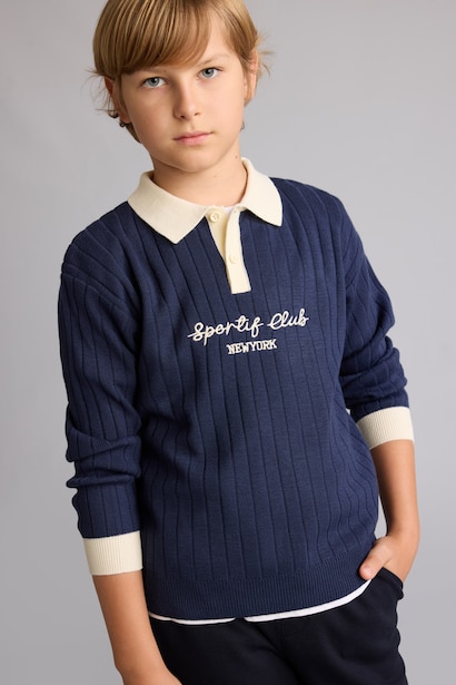 Boy Regular Fit Polo Collar Knit Pullover