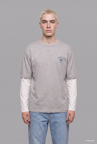 Boxy Fit Printed Crew Neck Long Sleeve T-Shirt