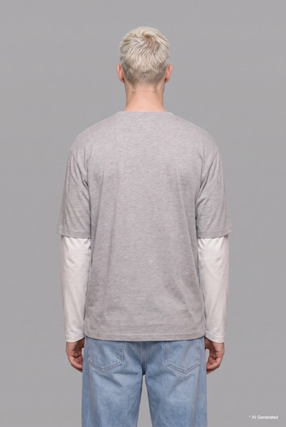 Boxy Fit Printed Crew Neck Long Sleeve T-Shirt