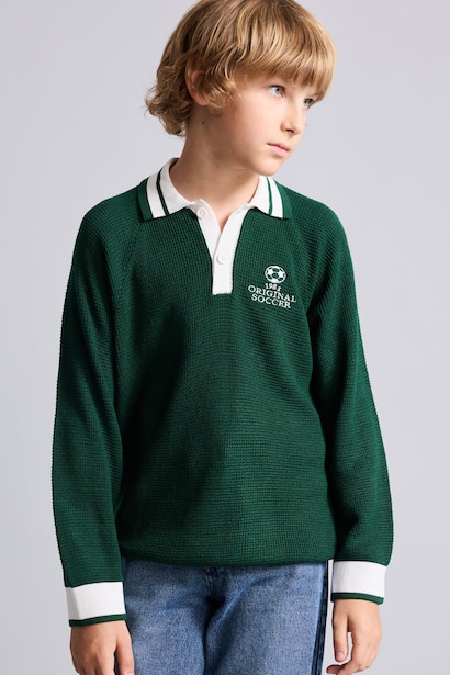 Boy Textured Knit Embroidered Detail Pullover